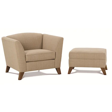 Contemporary Splayed-Leg Chair and Ottoman Set